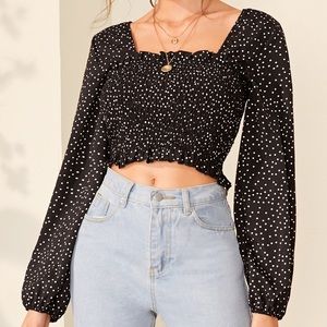 Black Long Sleeve Crop Top (with dots) Medium